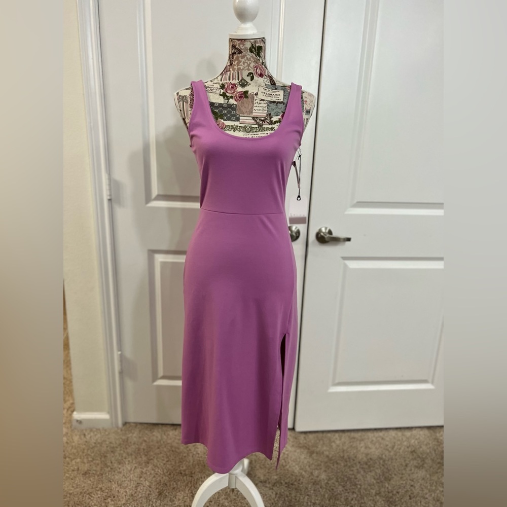 Lilac midi tank dress with slit.